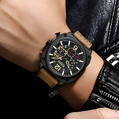New CURREN 8398 Top Brand Men Sports Watch Luminous Chronograph Watches Leather Clock Casual Quartz Wristwatches for Male