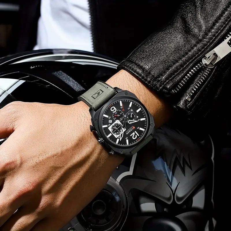 New CURREN 8398 Top Brand Men Sports Watch Luminous Chronograph Watches Leather Clock Casual Quartz Wristwatches for Male