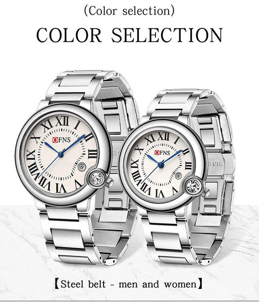OFNS 1512 Couple Set Hot Sale Luxury Quartz Couple Watch for Men Women Stainless Steel Waterproof Set Roman Numerals Calendar 22mm Antique Glass