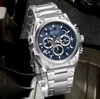 MEGIR 4220 Gold Watch for Men Stainless Steel Chronograph Wrist Watch Man Luxury Luminous Quartz Watches