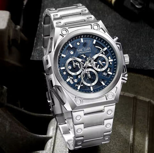 MEGIR 4220 Gold Watch for Men Stainless Steel Chronograph Wrist Watch Man Luxury Luminous Quartz Watches
