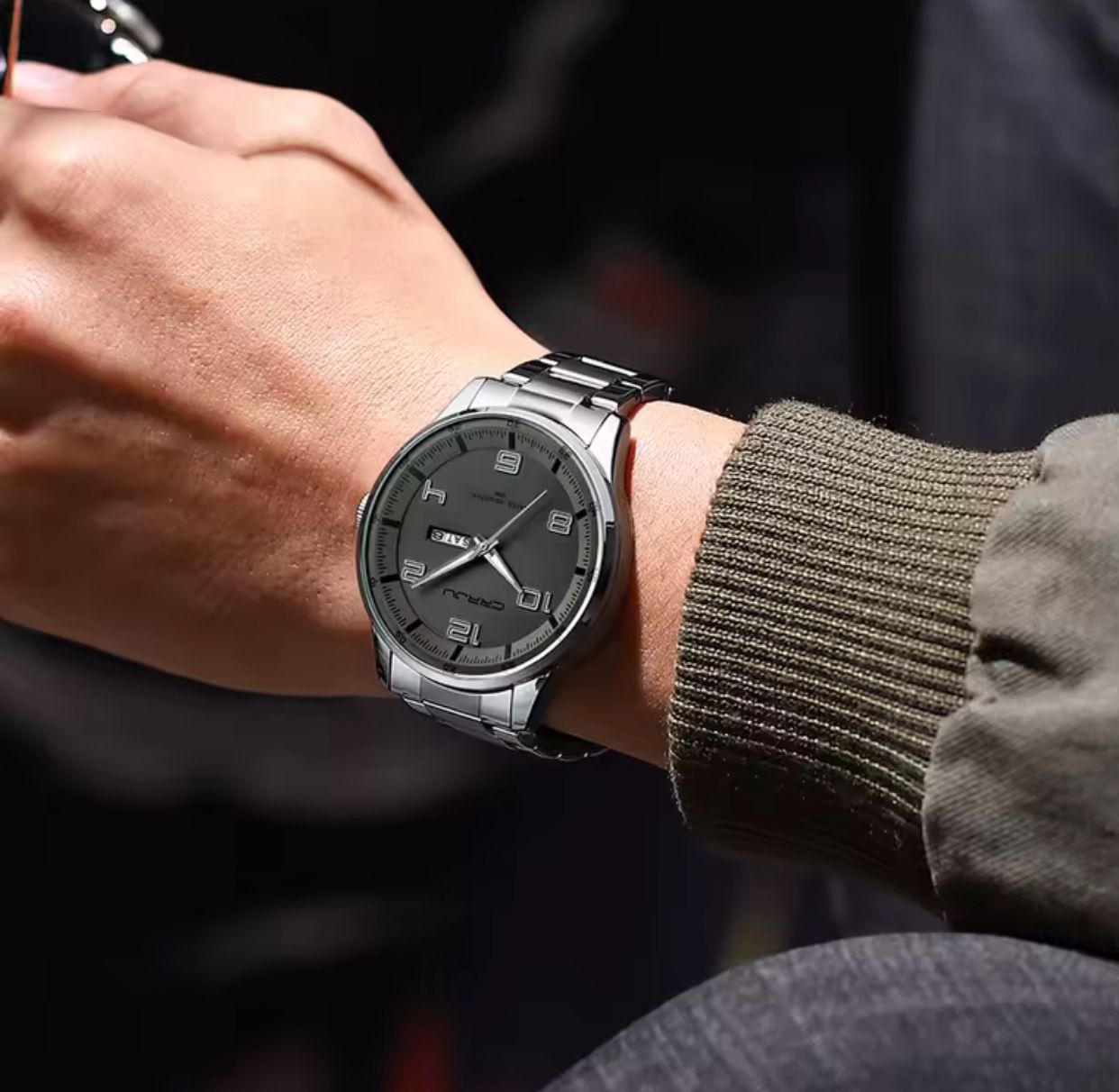 CRRJU 5005 Waterproof Big Dial Luxury Quartz Wristwatches Trend Design Men Watches Stainless Steel Sport Watch