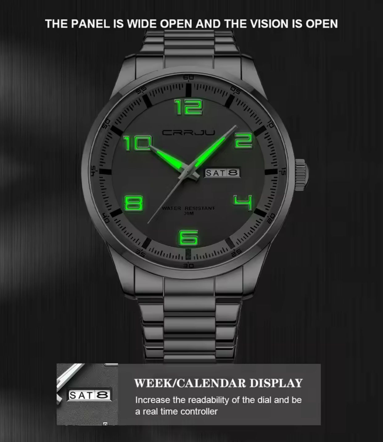 CRRJU 5005 Waterproof Big Dial Luxury Quartz Wristwatches Trend Design Men Watches Stainless Steel Sport Watch