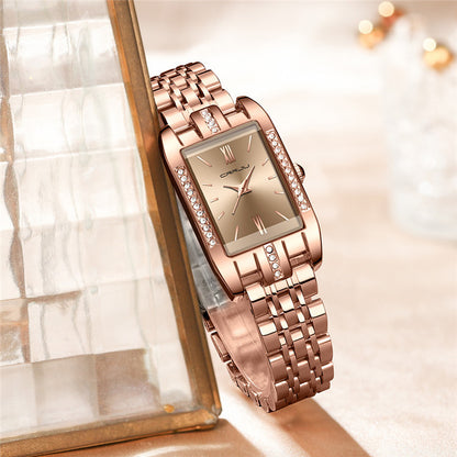CRRJU 5026 Diamond Watches for Women Quality Quartz Wristwatch Lady Watch Stainless Steel for Girls