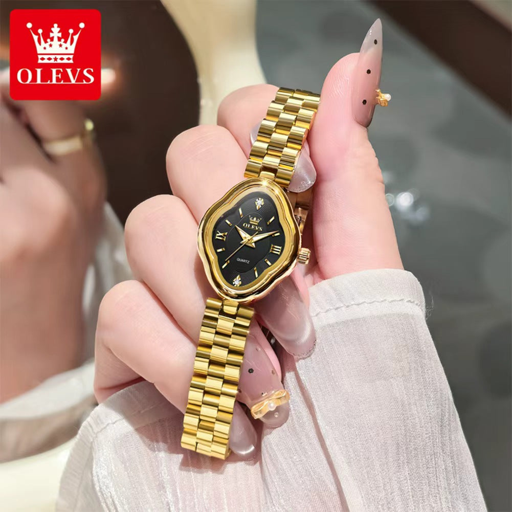 OLEVS 5666 Quartz Alloy 30 M Waterproof Irregular Shape Stainless Steel High Quality Buckle Strap Analog women Ladys Watch