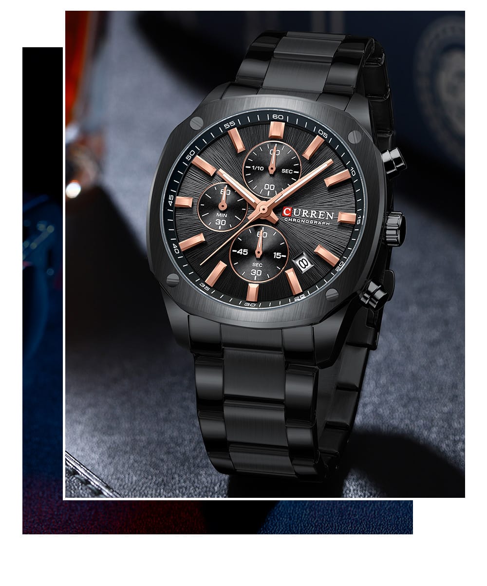 CURREN 8490 Quartz Chronograph Sport Watch Brands for Men Stainless Steel Multifunctional Dial Luminous Hands Waterproof Watches