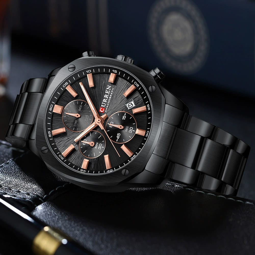 CURREN 8490 Quartz Chronograph Sport Watch Brands for Men Stainless Steel Multifunctional Dial Luminous Hands Waterproof Watches