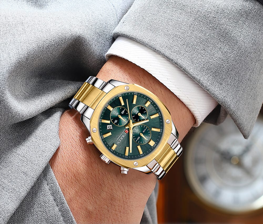 CURREN 8490 Quartz Chronograph Sport Watch Brands for Men Stainless Steel Multifunctional Dial Luminous Hands Waterproof Watches