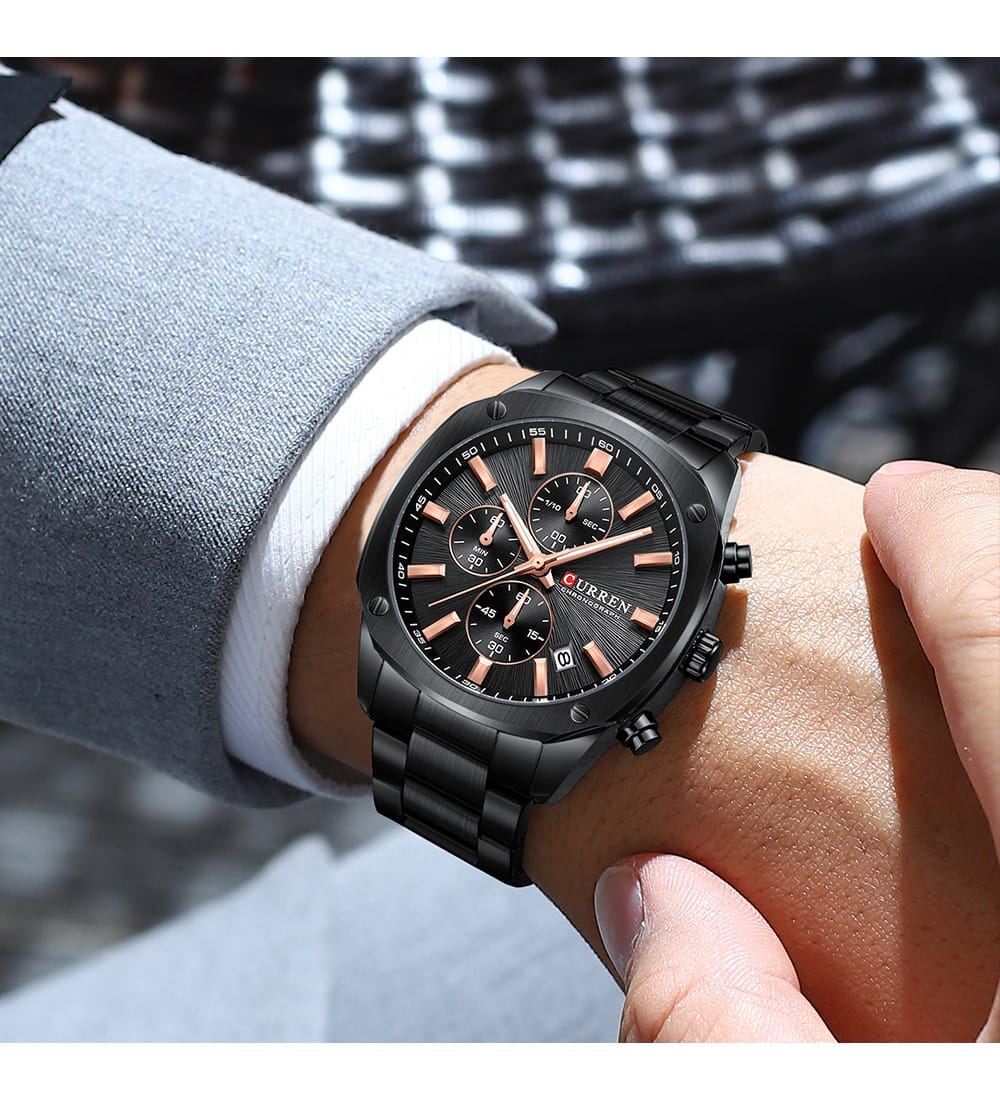 CURREN 8490 Quartz Chronograph Sport Watch Brands for Men Stainless Steel Multifunctional Dial Luminous Hands Waterproof Watches