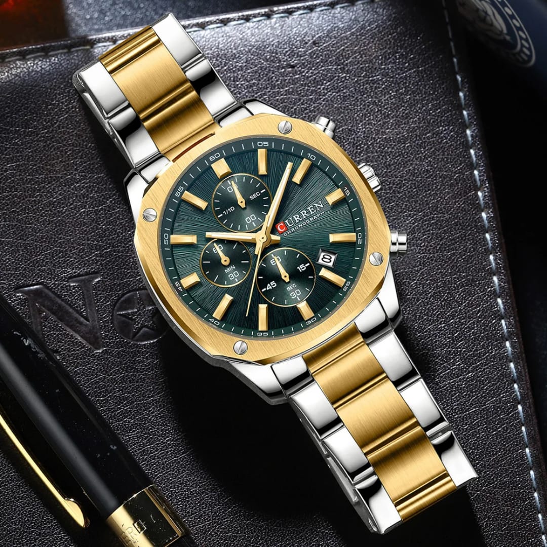 CURREN 8490 Quartz Chronograph Sport Watch Brands for Men Stainless Steel Multifunctional Dial Luminous Hands Waterproof Watches