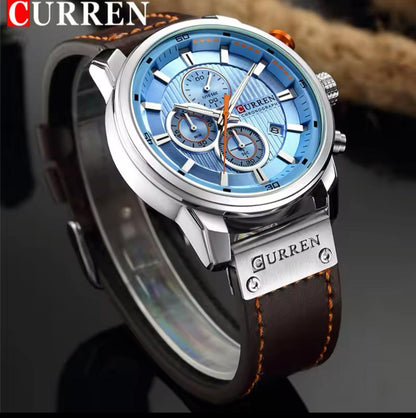 CURREN 8291 Top Brand Men Quartz Movement Wristwatches Fashion Casual Genuine Leather Band Alloy Case Auto Date Watch for Man