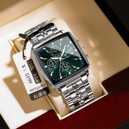 POEDAGAR 866 Square Luxury Quartz Watches Waterproof Stainless Steel Mens Watch Chronograph Watch for Men
