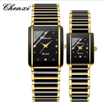 Fashion Luxury Golden CHENXI 104 Couple Stainless Steel Waterproof Calendar Quartz Watch for Men Women Gift