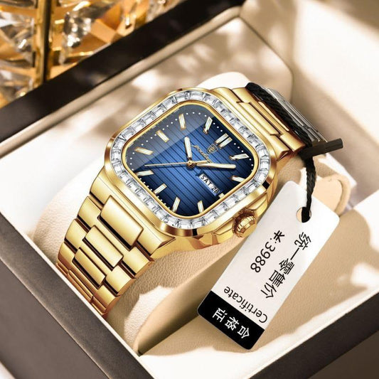 POEDAGAR 975 Luxury Man Watch Quartz Waterproof Luminous Days Week Stainless Steel Men Wristwatc
