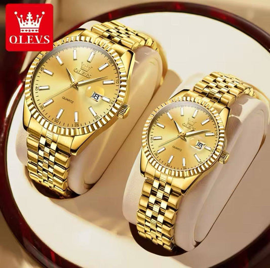 OLEVS 5593 Luxury Business Men and Women Watch for Couple Valentine Gift Set Calendar Week Quartz Wrist Watches