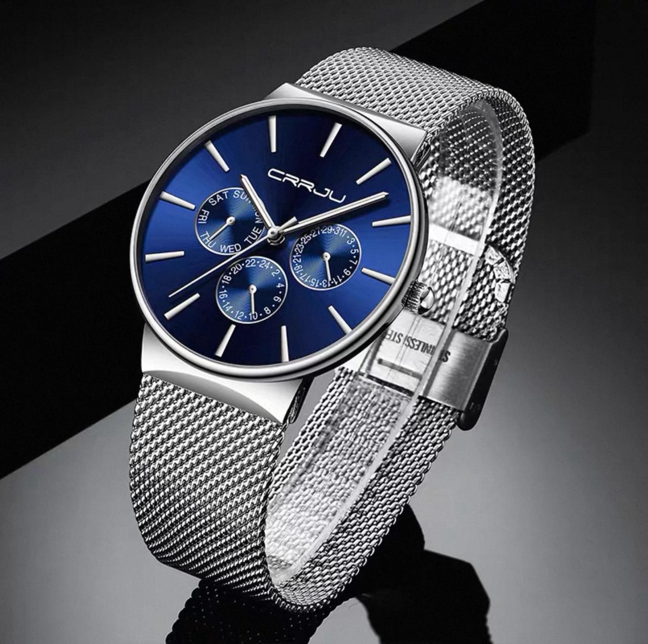 CRRJU Watch 2153 Men New Fashion Mens Watches Stainless Steel Top New Luxury Sports Chronograph Quartz Watch