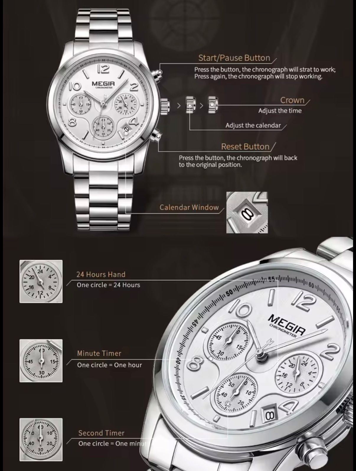 MEGIR 2057L Funky Top Quality New Arrival Trend Design Waterproof Personalized Watches Stainless Steel Band