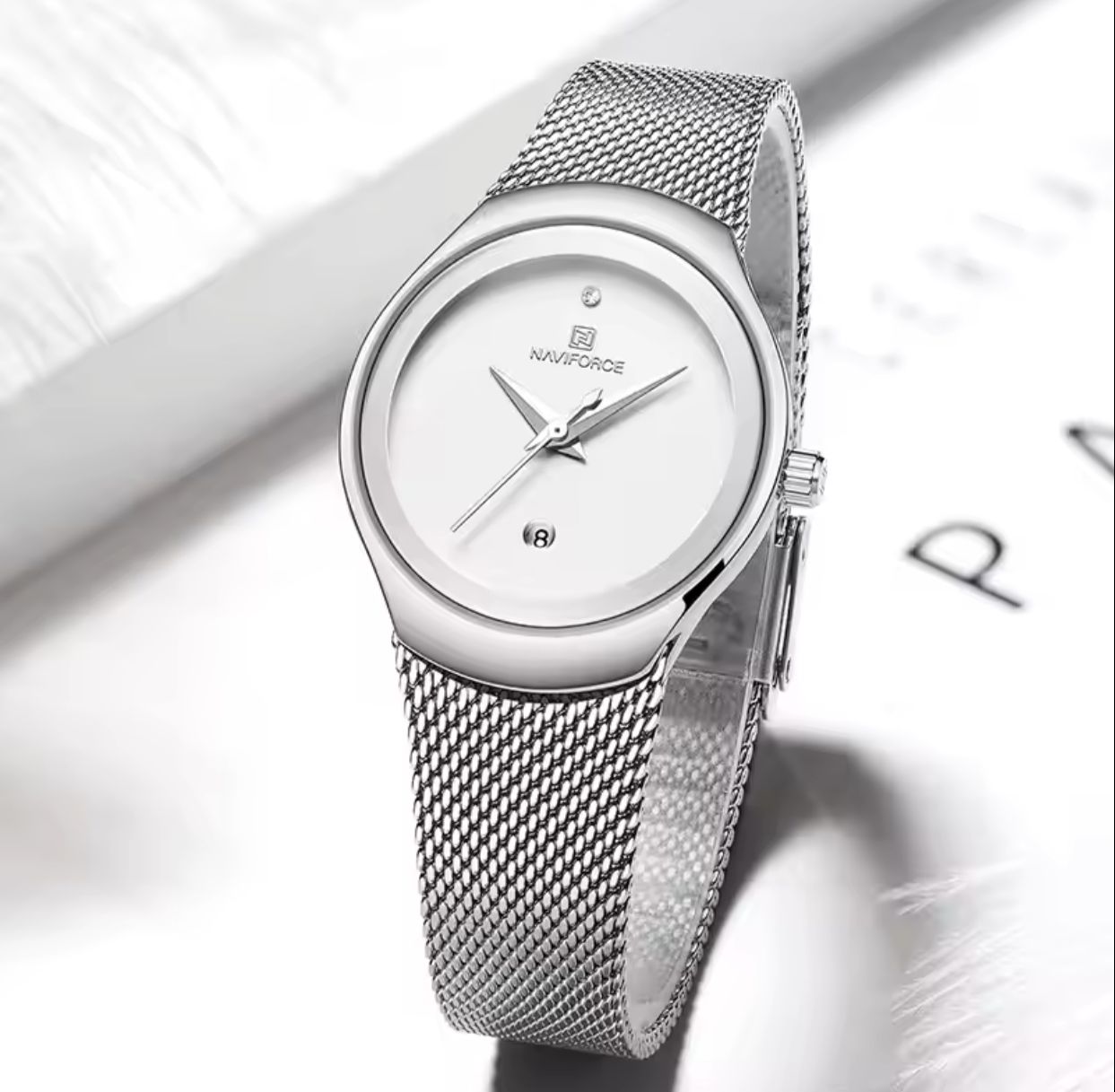 NAVIFORCE 5004 Watch Women Fashion Simple Dress Quartz Watches Lady Stainless Steel Waterproof Girl Wristwatch