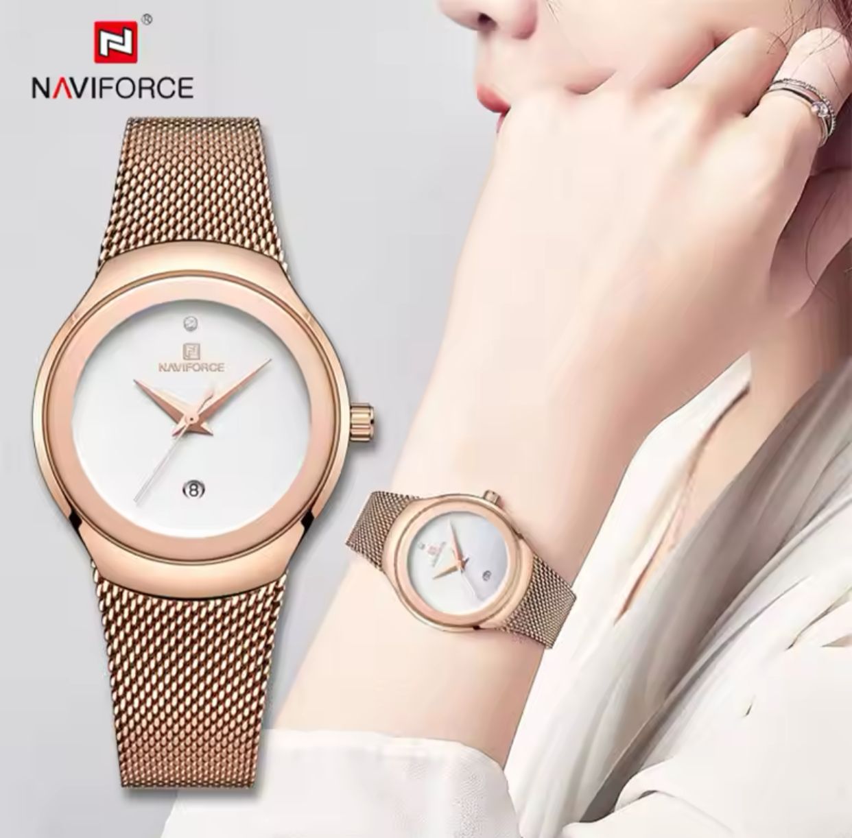 NAVIFORCE 5004 Watch Women Fashion Simple Dress Quartz Watches Lady Stainless Steel Waterproof Girl Wristwatch