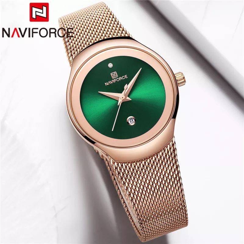 NAVIFORCE 5004 Watch Women Fashion Simple Dress Quartz Watches Lady Stainless Steel Waterproof Girl Wristwatch