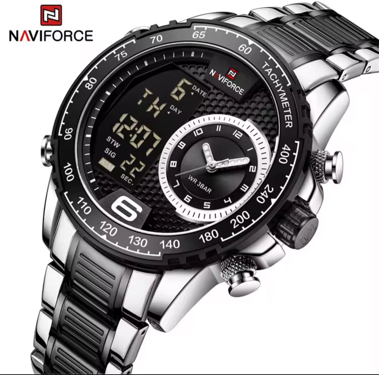 Brand NAVIFORCE 9199 Chic Classic Men Watch Sport Sport Gold Stainless Steel Man Wristwatch Quartz Digital Male Clock for Men