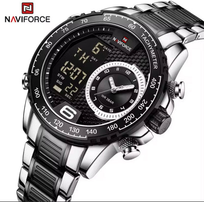 Brand NAVIFORCE 9199 Chic Classic Men Watch Sport Sport Gold Stainless Steel Man Wristwatch Quartz Digital Male Clock for Men