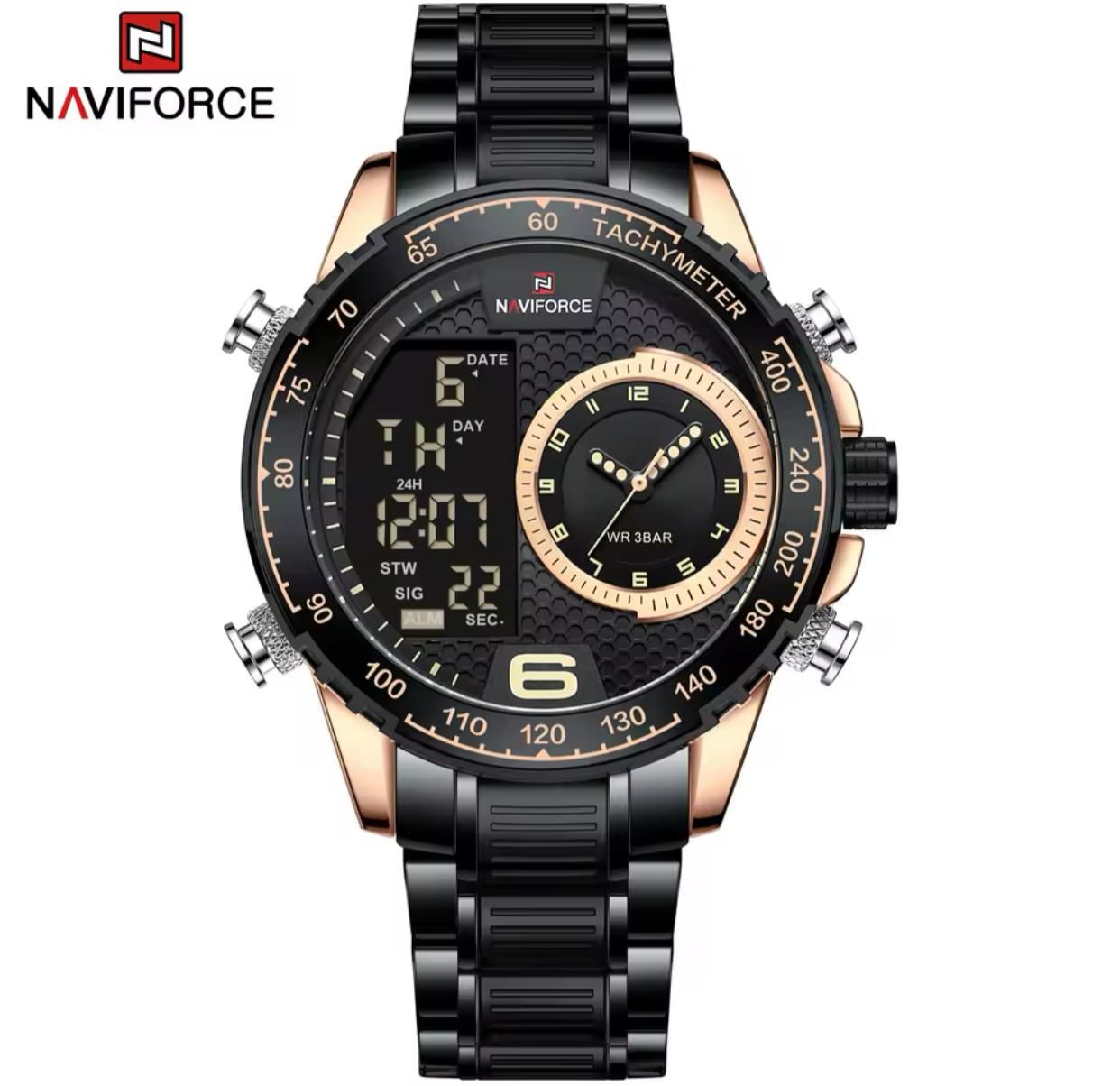 Brand NAVIFORCE 9199 Chic Classic Men Watch Sport Sport Gold Stainless Steel Man Wristwatch Quartz Digital Male Clock for Men