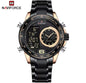 Brand NAVIFORCE 9199 Chic Classic Men Watch Sport Sport Gold Stainless Steel Man Wristwatch Quartz Digital Male Clock for Men