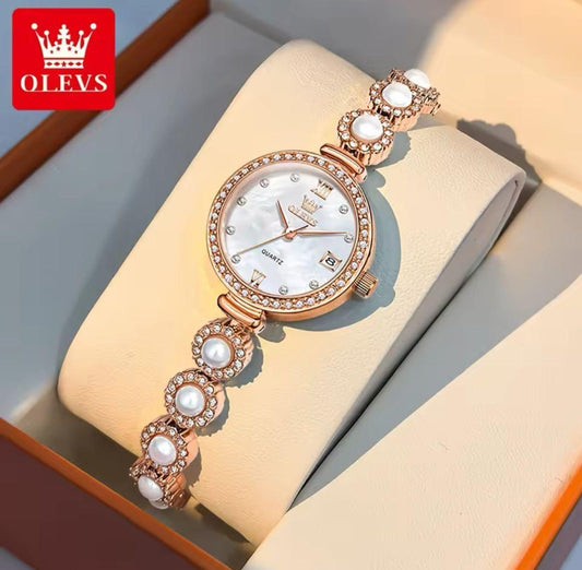 OLEVS 5635 Diamonds Fashion Stainless Steel Strap Small Dial Luxury Women Watches Original Quartz Movement Ladies Wristwatch