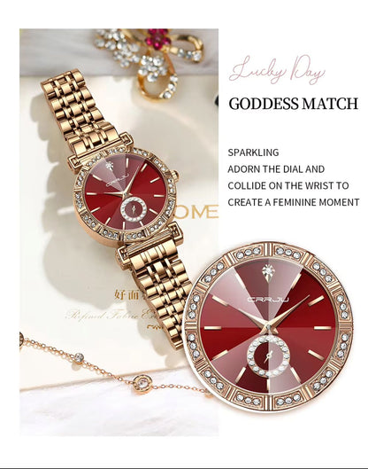 CRRJU 5011 Quartz Wrist Watches for Women Ladies Diamond Luxury Hardlex Mirror Alloy Case Stainless Steel Waterproof Wristwatch