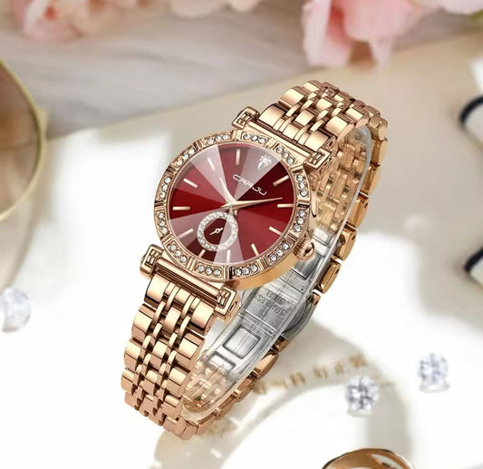 CRRJU 5011 Quartz Wrist Watches for Women Ladies Diamond Luxury Hardlex Mirror Alloy Case Stainless Steel Waterproof Wristwatch