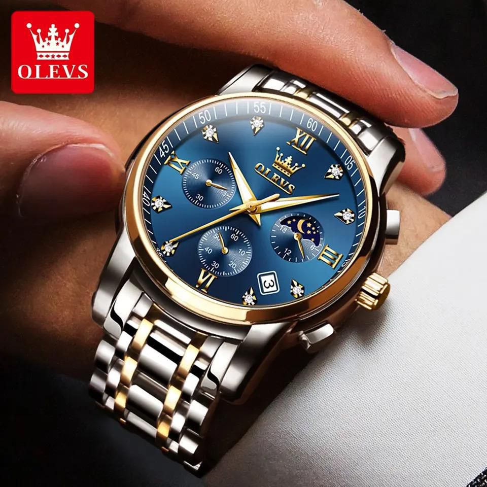 OLEVS 2858 Mens Watches Classic Roman Scale Dial Luxury Wrist Watch for Man Original Quartz Waterproof Luminous Chronograph