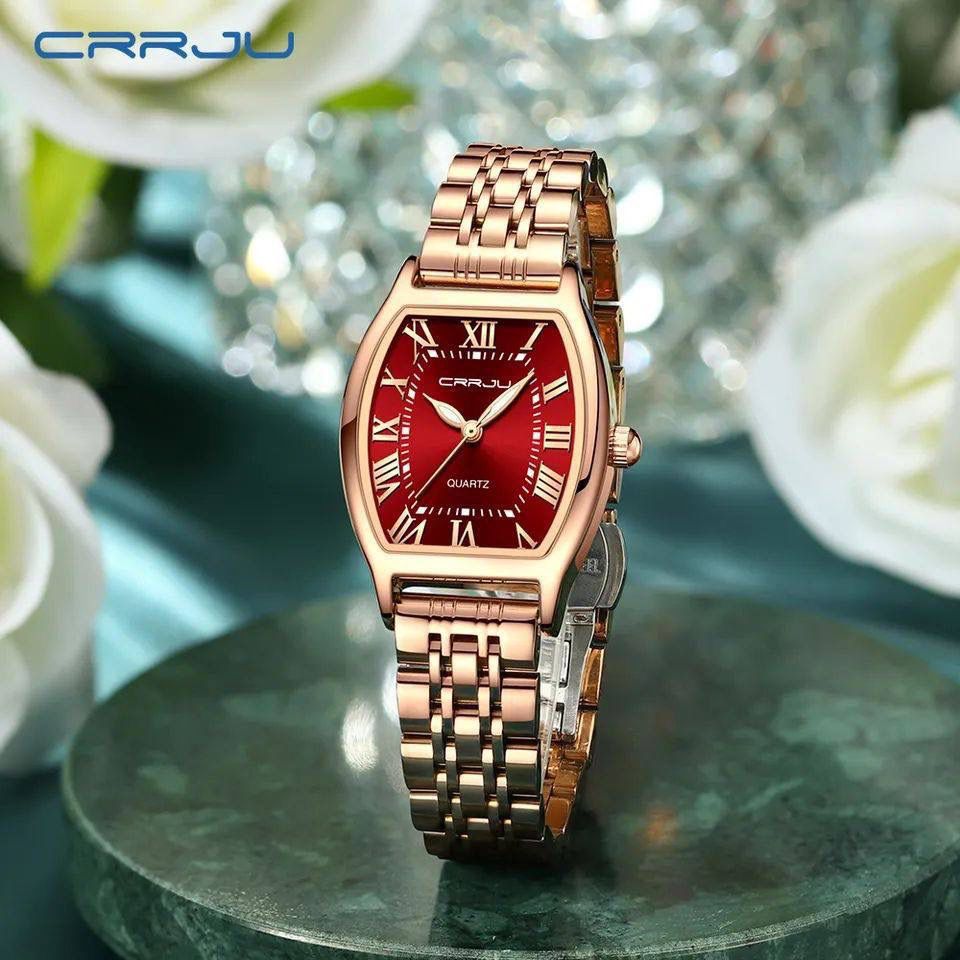 CRRJU 5013 Women Watches Elegant Steel Dress Bracelet Wrist Watches for Woman Ladies Square Waterproof Female