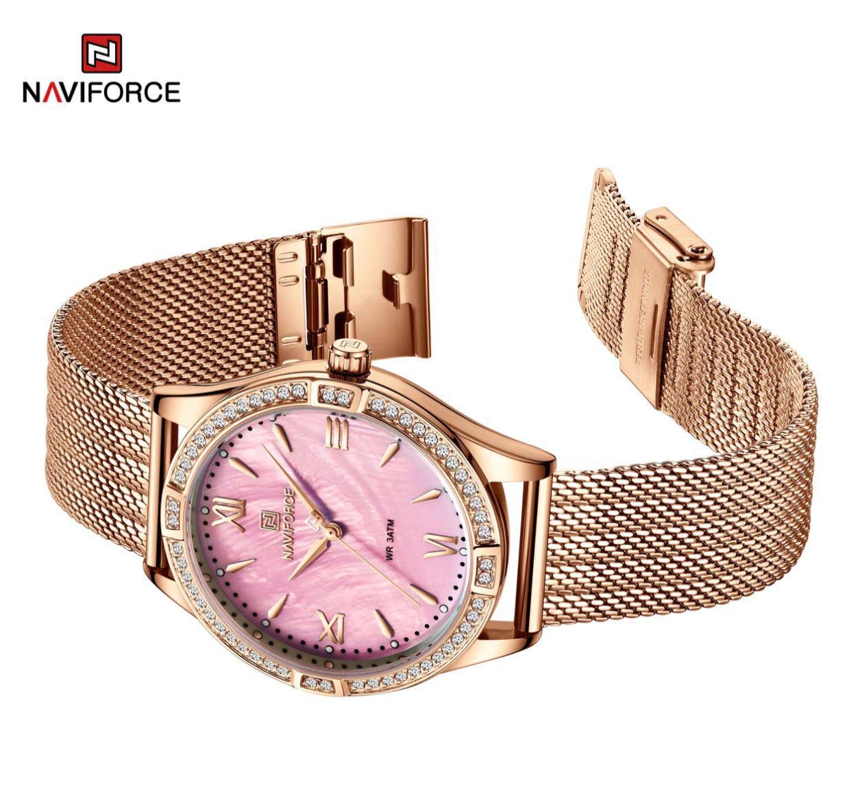 NAVIFORCE 5028 Top Luxury Brand Rose Gold Women Watch Quartz Lady Original Waterproof Wristwatch Mesh Stainless Steel Female Clock