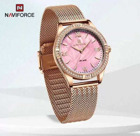 NAVIFORCE 5028 Top Luxury Brand Rose Gold Women Watch Quartz Lady Original Waterproof Wristwatch Mesh Stainless Steel Female Clock
