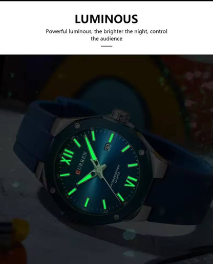 CURREN 8465 Men's Luxury Quartz Watch Luminous Dial Waterproof Silicone Strap Alloy Case 42mm Dial Sport Fashion