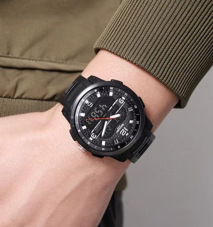 SKMEI Men's 50M Waterproof Chronograph LED Light Sports Watch with TPU Strap 2401 Model Analog-Digital Dial Display