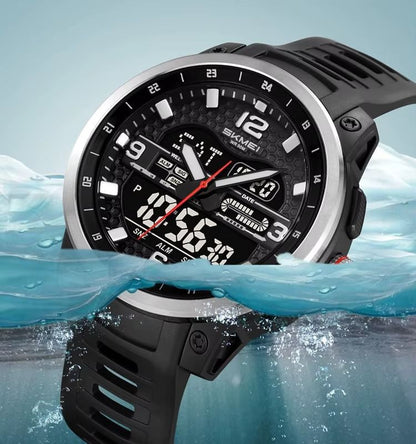 SKMEI Men's 50M Waterproof Chronograph LED Light Sports Watch with TPU Strap 2401 Model Analog-Digital Dial Display