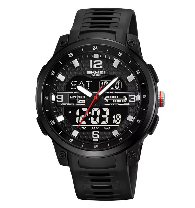 SKMEI Men's 50M Waterproof Chronograph LED Light Sports Watch with TPU Strap 2401 Model Analog-Digital Dial Display