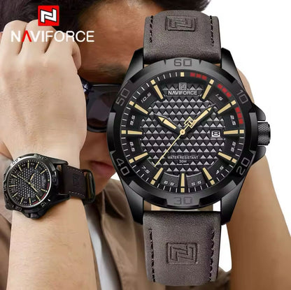 NAVIFORCE 8023 Male Wrist Watches Sports Anti-shock Waterproof Leather Strap Men Fashion Watch