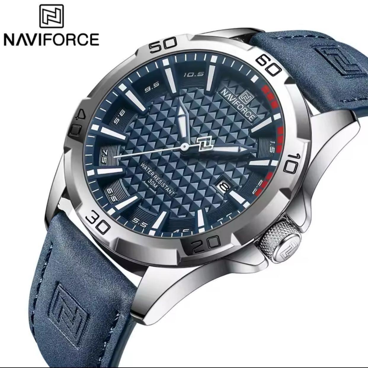 NAVIFORCE 8023 Male Wrist Watches Sports Anti-shock Waterproof Leather Strap Men Fashion Watch
