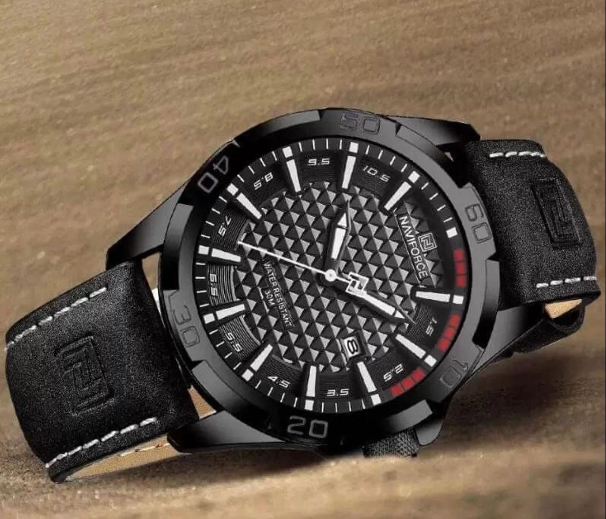 NAVIFORCE 8023 Male Wrist Watches Sports Anti-shock Waterproof Leather Strap Men Fashion Watch