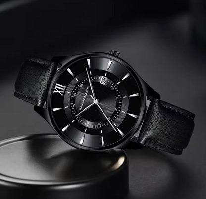 HANNAH MARTIN 1231 New Design Black Leather Business Calendar Wrist Watch Sports 30M Waterproof Watches for Men