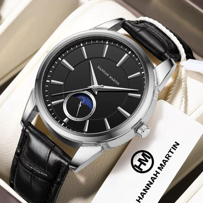 HANNAH MARTIN HM-1631 Watch Factory Original  Black Minimalist Leather Watch Mens Fashion Casual Quartz Wrist Watch
