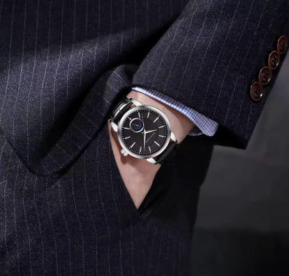 HANNAH MARTIN HM-1631 Watch Factory Original  Black Minimalist Leather Watch Mens Fashion Casual Quartz Wrist Watch