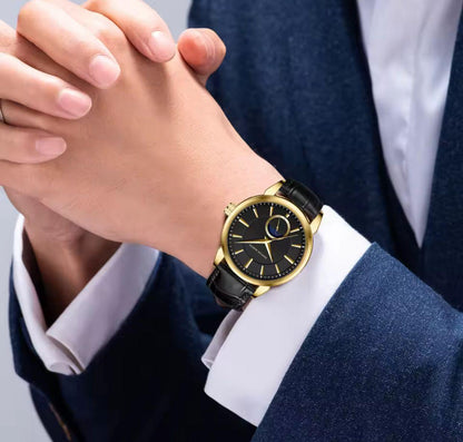 HANNAH MARTIN HM-1631 Watch Factory Original  Black Minimalist Leather Watch Mens Fashion Casual Quartz Wrist Watch