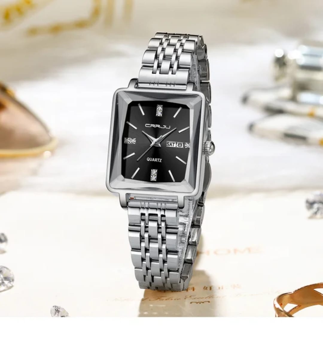 CRRJU 5012 Luxury Fashion Stainless Steel Strap Quartz Wristwatch 3ATM Waterproof Luminous Hands Female Diamond Watch for Women