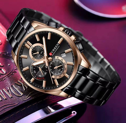 CURREN 8475 NEW Quartz Watches for Men Casual Style Multifunction Stainless Steel Band Wristwatches with Auto Date Waterproof 8475