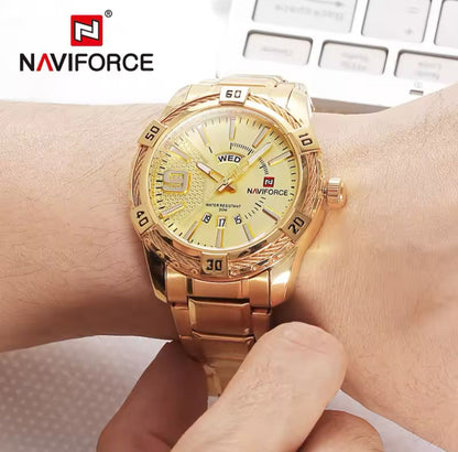 NAVIFORCE 9117S New Men Sport Watches Men's Waterproof Analog Quartz Wristwatches Man Gold Stainless Steel Calendar Clock