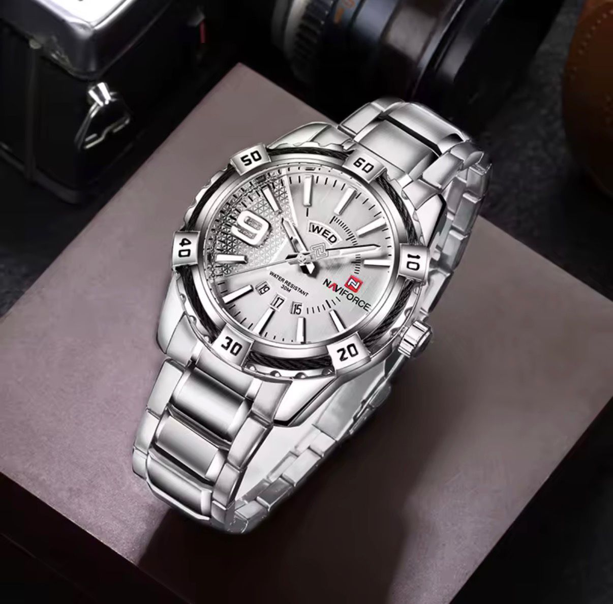 NAVIFORCE 9117S New Men Sport Watches Men's Waterproof Analog Quartz Wristwatches Man Gold Stainless Steel Calendar Clock